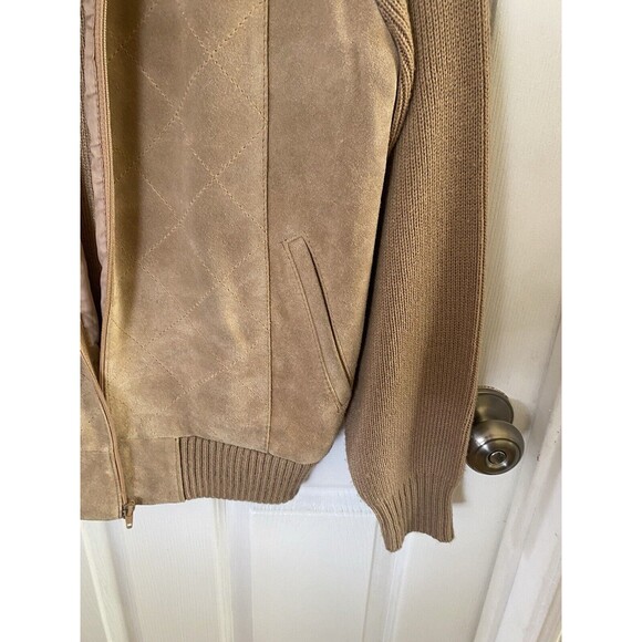 Vintage 1970's Mister Marr Leather and Knit Sweater Jacket Brown Tan Large - Picture 2 of 10